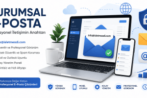 Kurumsal e-posta, şirket maili ve profesyonel e-posta adresi kullanımını gösteren görsel