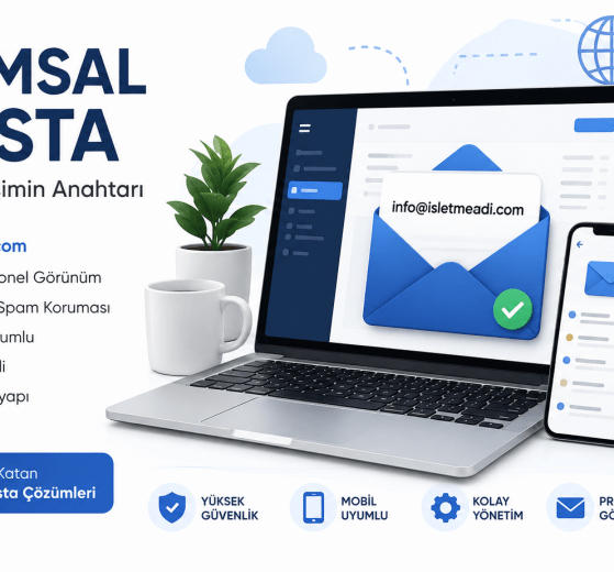 Kurumsal e-posta, şirket maili ve profesyonel e-posta adresi kullanımını gösteren görsel