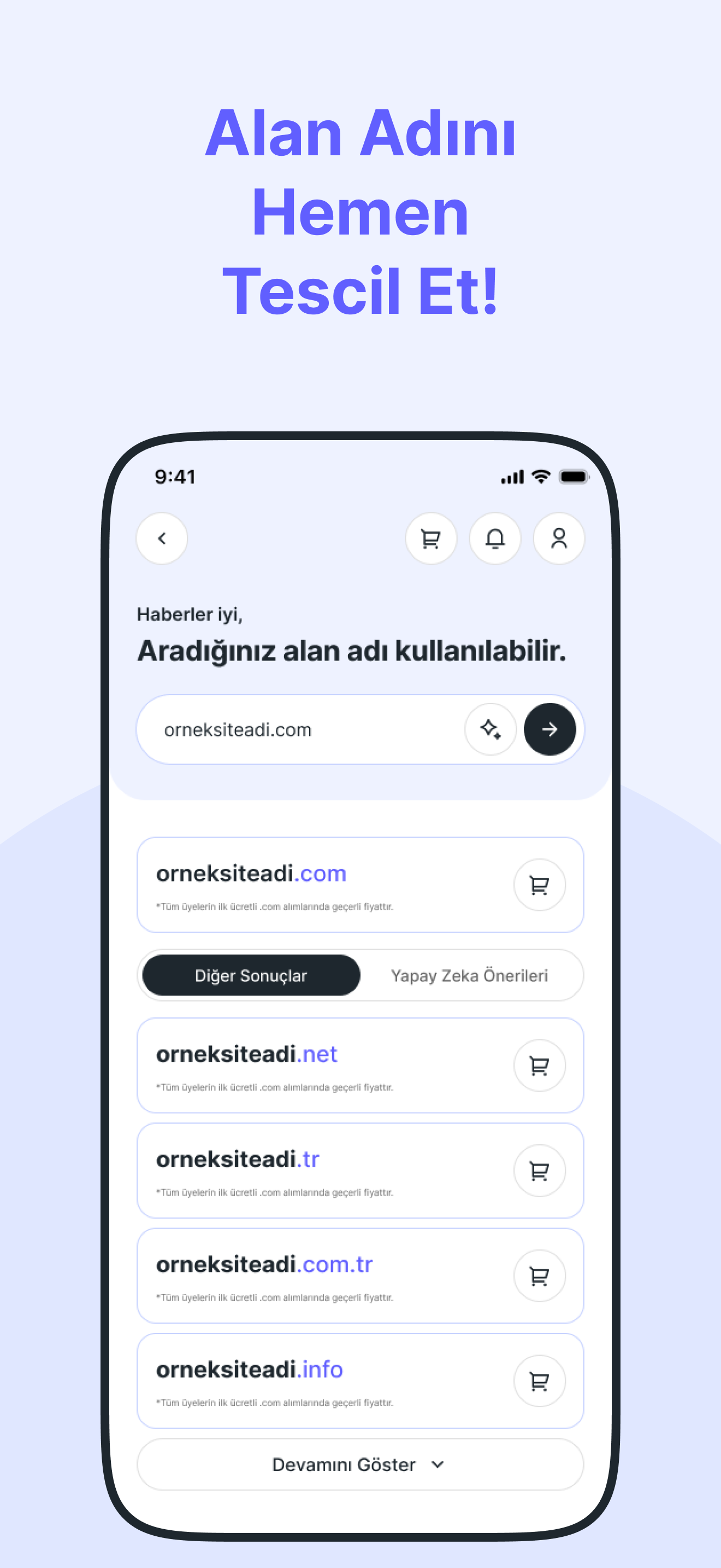 Yeni domain arama ve sonu� ekran�