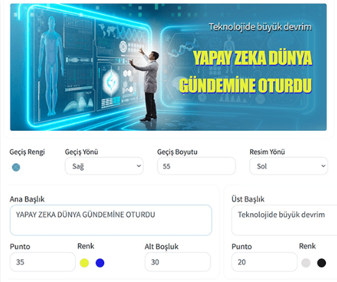 Man�et d�zenleyicisinin ba�l�k, yaz� boyutu, renk ve g�rsel konumu ayarlar�n� g�steren orijinal ekran g�r�nt�s�